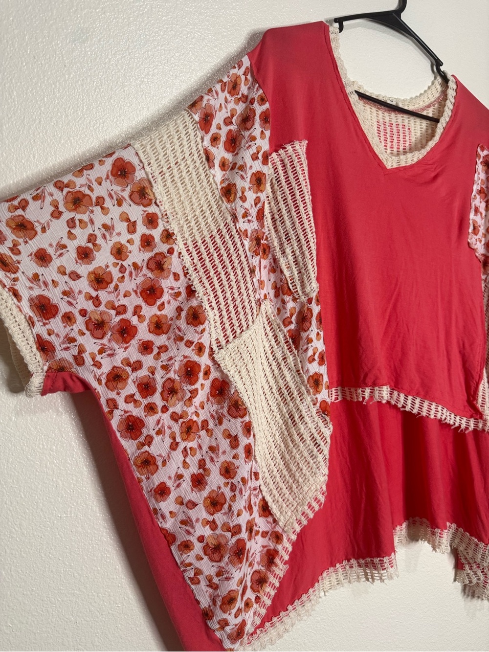 POL Coral V-Neck Top with Cream Crochet Trim (Box H) - Picture 6 of 10